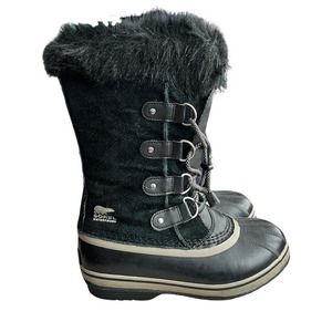 Sorel Boots Womens 5 Black Joan of Arctic Winter Boot Faux Fur Lace Up Snow Boot